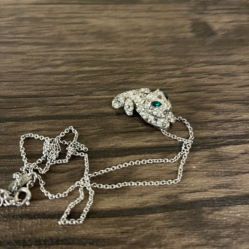 18krgp Crystal Leopard Pendant Necklace with Emerald Eyes